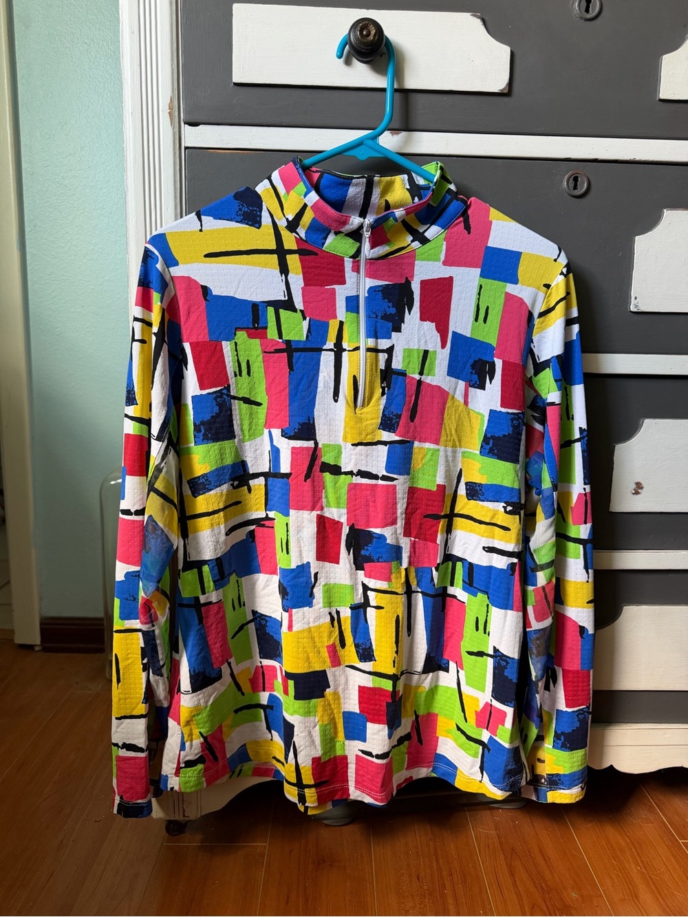 IBKUL Woman’s Multicolor Geometric Quarter-Zip Pullover